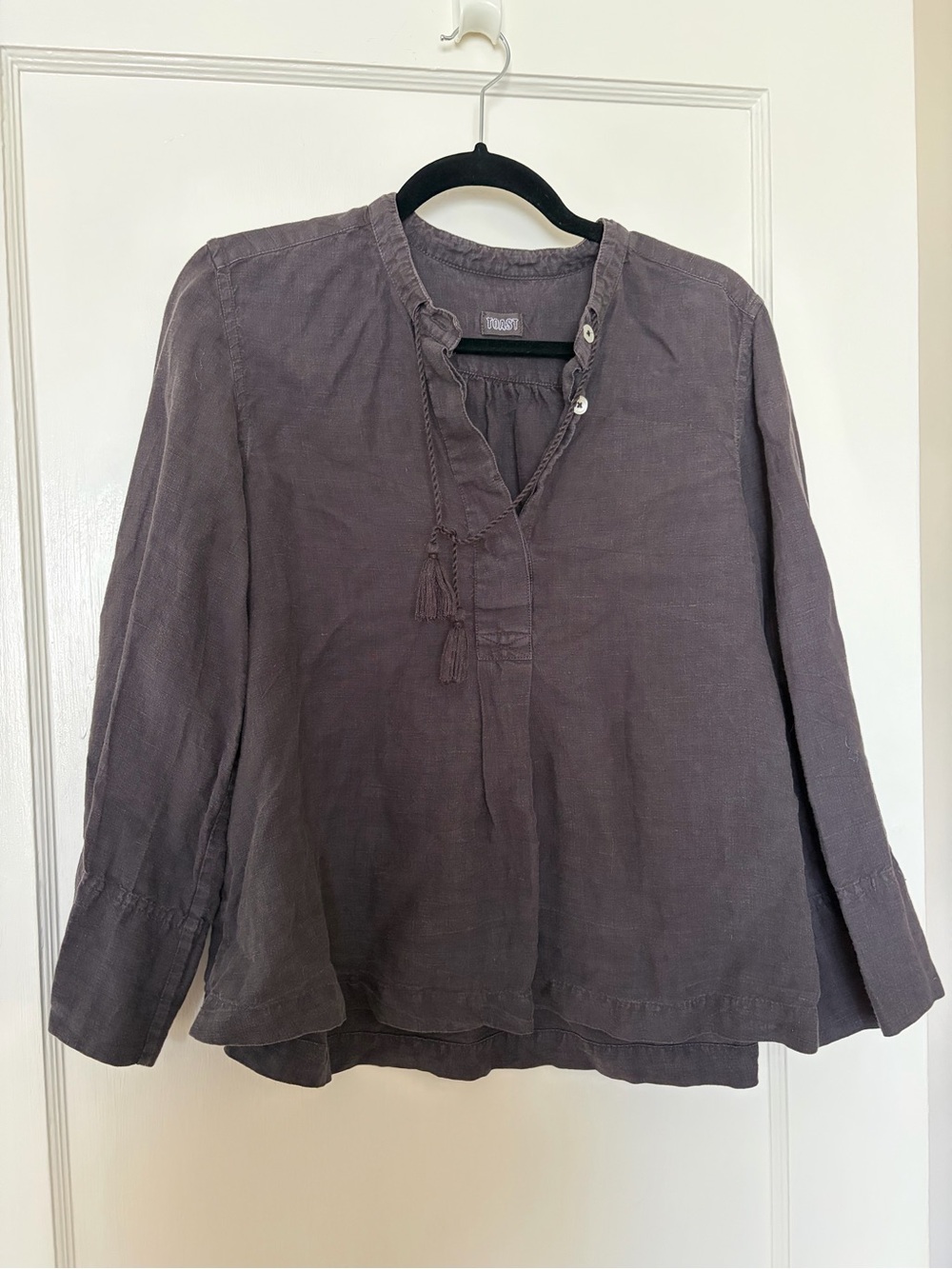 TOAST UK grey linen Long-Sleeve Peasant Blouse